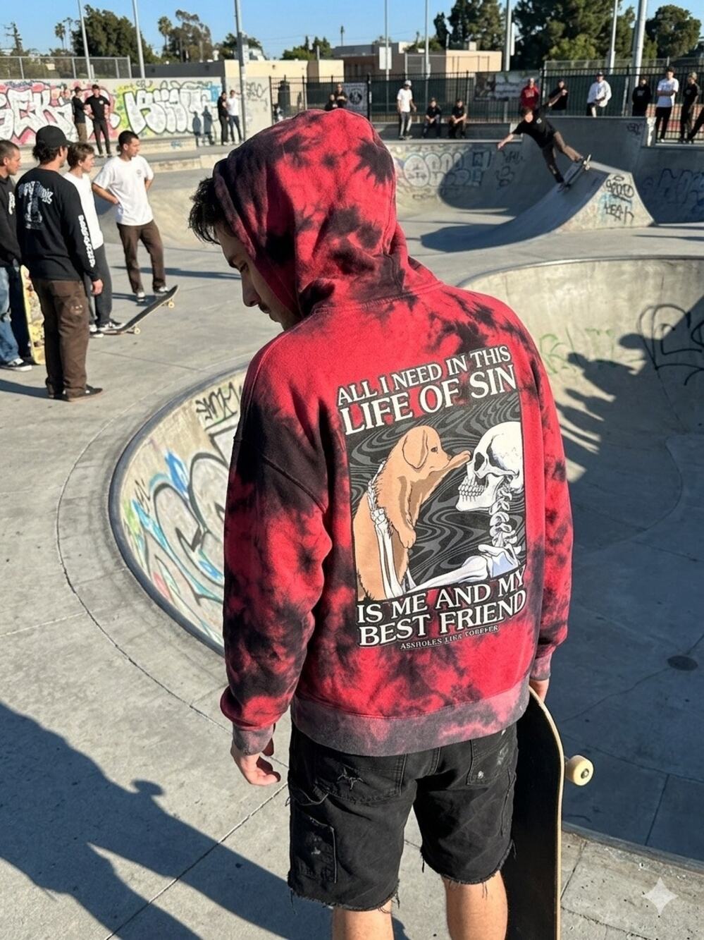 Assholes Live Forever Hoodie XL Red Tie Dye Dog Skeleton Best Friend Life of Sin